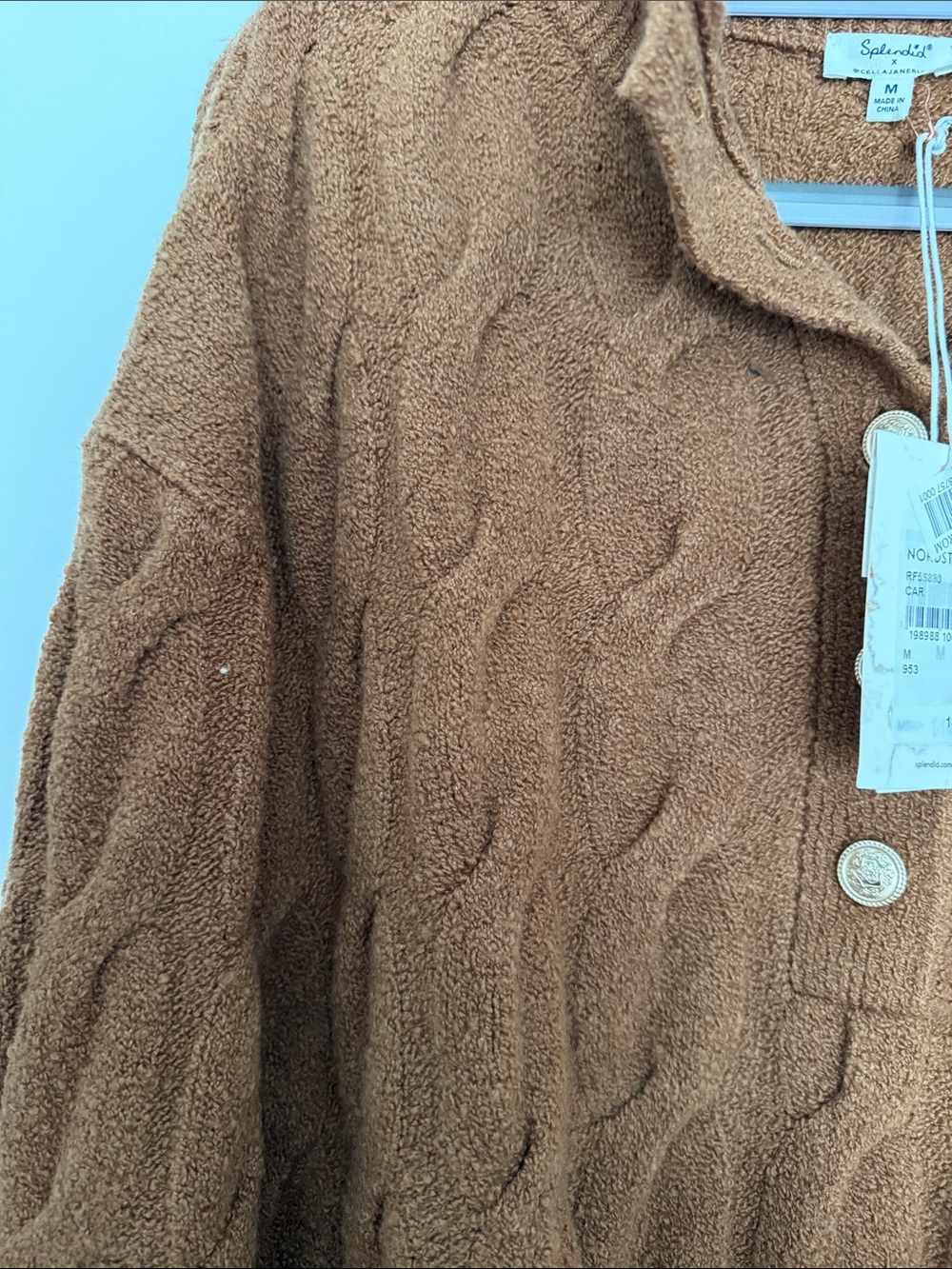Splendid cable half placket sweater in caramel - Picture 6 of 12